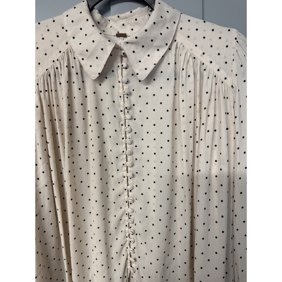 Free People Kennedy Blouse Size XS Pink Polka Dot Oversized Bow Missing Tie - Picture 4 of 11